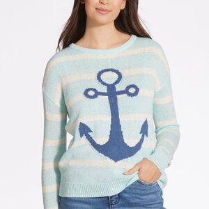Mia & Tess Striped Navy Anchor Crew Neck Sweater in Clearwater Small